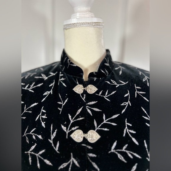 Black Velvet Jacket Blazer Silver Metallic Womens Evening Formal SZ 10P - Picture 2 of 14